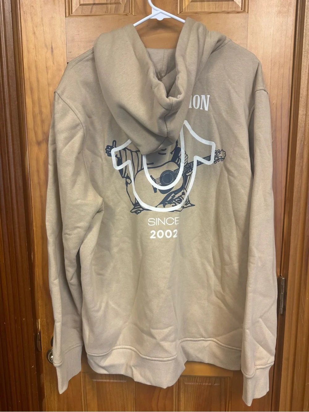 True Religion Men’s Buddha Seal Zip Hoodie XL Beige Tan Horseshoe Logo NWT